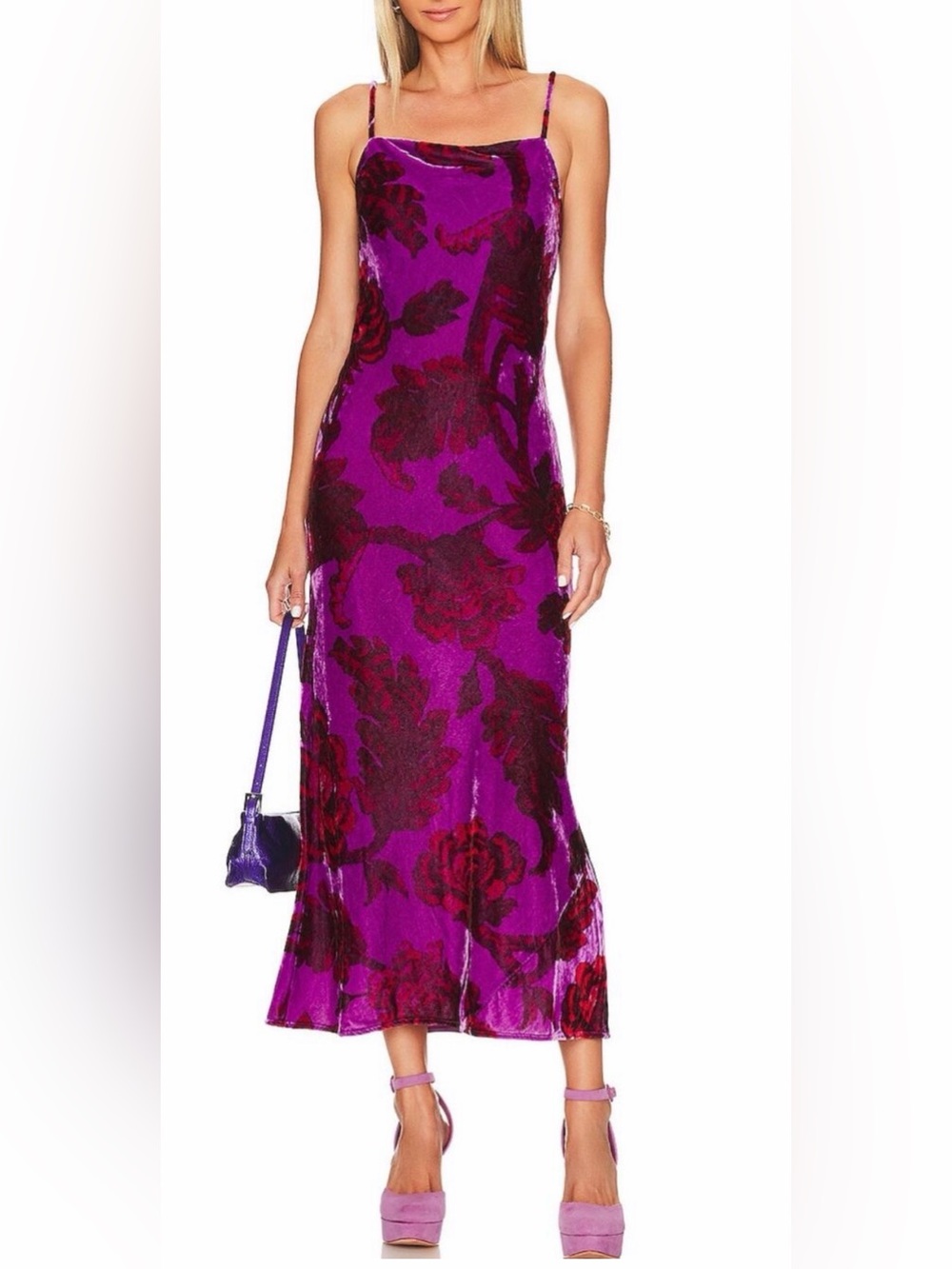 Rhode Midi Slip Dress Jemima Purple Velvet Floral Camellia Vine Crocus